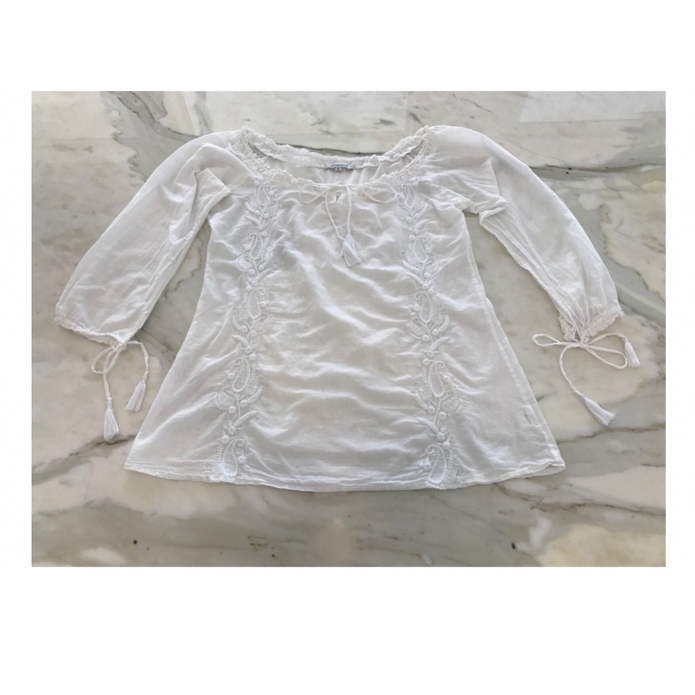 ONDADEMAR WHITE COTTON EMBROIDERED TOP SIZE SMALL